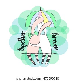 Vector illustration with two cute little rabbits.