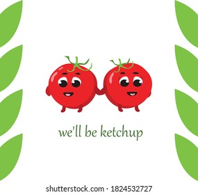 
vector illustration of two cute tomatoes, characters for greeting card