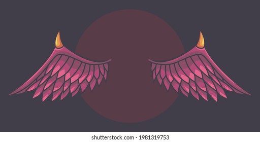 vector illustration of two dark pink wings, with horns,