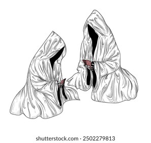Vector illustration two deaths playing cards in engraving style