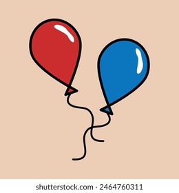 Vector illustration of two decorative birthday balloons with different colors, one red and the other blue.