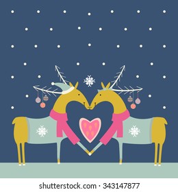 vector illustration of two deer kissing on New Year's Eve