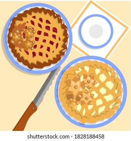 vector illustration, two delicious pies with filling, Bon Appetit!