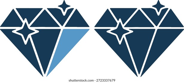 Ilustración vectorial de dos íconos de diamantes con una estrella en el interior en colores azul y blanco, con un diseño geométrico y líneas limpias