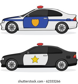 Vector illustration of two different police cars with traditional paint jobs