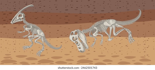 Ilustración vectorial de dos esqueletos de dinosaurio