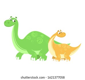Vector illustration of two diplodocus on white background. 