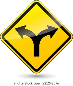 Vector Illustration Of Two Directions Yellow Sign On White Background