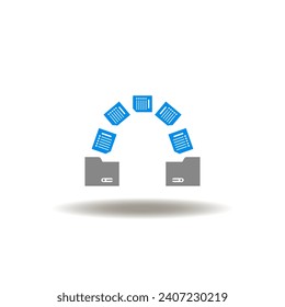Ilustración vectorial de dos directorios con proceso de intercambio de archivos. Icono de la migración de datos. Símbolo de copiar, pegar o mover archivos. Signo de copia de seguridad.