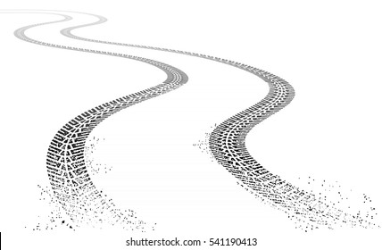 Vector illustration of two dirty grunge Tire tracks fading into the horizon