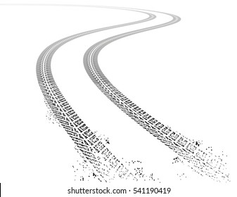Vector illustration of two dirty grunge Tire tracks fading into the horizon