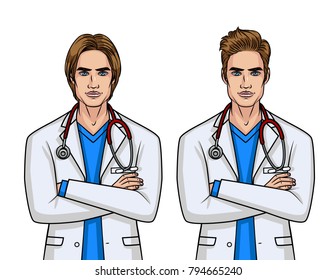 Vector Illustration Two Doctors Male Doctor Stock Vector Royalty Free Shutterstock