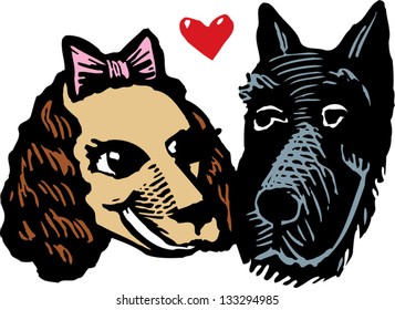 Vector illustration of two dogs in love