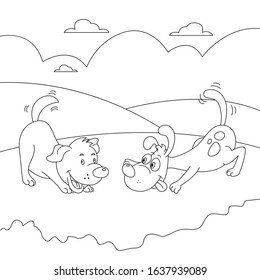 a vector illustration of two dogs playing in the park painting