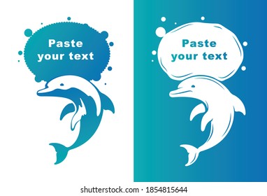 Vector illustration. Two dolphins. Dark on light and light on dark. Template for the logo.