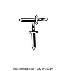 ilustración vectorial de dos espadas de doodle