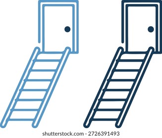 Ilustración vectorial de dos puertas con escaleras que conducen a ellas en azul oscuro y azul claro sobre un fondo blanco puro para conceptos de negocios u oportunidades