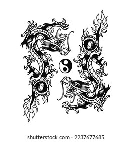 vector illustration of two dragons