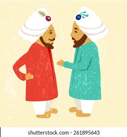 Vector illustration: two eastern men discuss a deal 