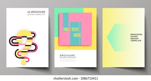 The vector illustration of the two editable layout A4 format cover design templates for brochure, magazine, flyer, booklet, report. Abstract vector backgrounds in minimal design.