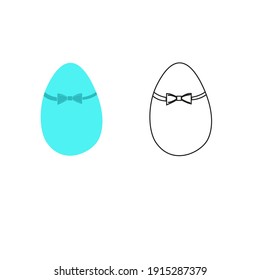 A vector illustration of two eggs with a bow tie isolated on white background. One egg is light turquoise, another is black and white. Designed as a coloring book page for adults and kids.