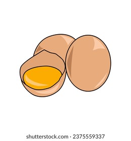 Vector Illustration of two eggs, one is broken, on a white background