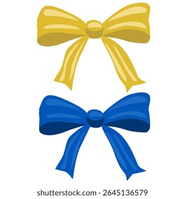Vector illustration of two elegant bows in gold and blue, perfect for festive designs or gift wrapping, showcasing a simple yet sophisticated style.