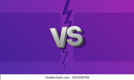 Vector illustration of two empty frames and VS letters on ultraviolet background with lightning.