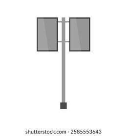 A vector illustration of two empty gray billboards installed on a single pole with a solid concrete base.