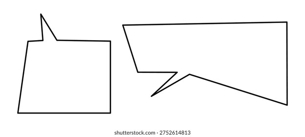 Vector illustration of two empty speech bubbles with sharp edges, outlined in black. Ideal for comics, graphic design, or creative projects.