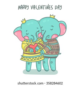 vector illustration of two enamored elephants, the picture for Valentine's day, postcard