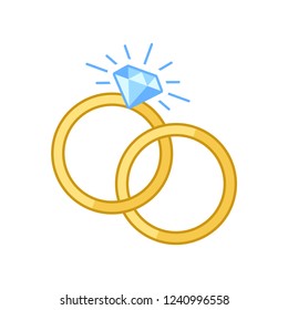 Vector illustration of two engagement rings one inside each other in flat style.