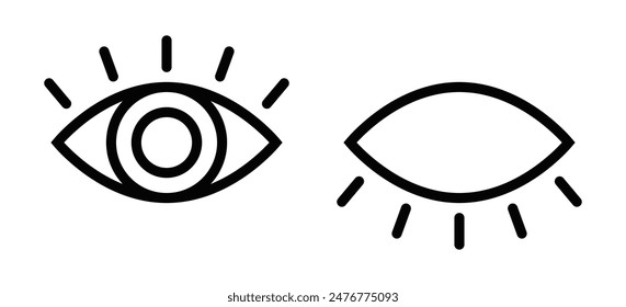 Vektorillustration von zwei Augen-Ikonen, die Sicht- und Sichtkonzepte darstellen, geeignet für Web und Grafikdesign. Bearbeitbarer Strich.