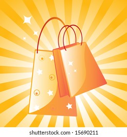 vector illustration of two fancy shopping bags  on retro background