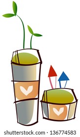 Ilustración vectorial de dos macetas de flores de fantasía