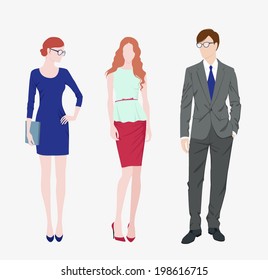 Vector illustration two fashion girls and man in suit