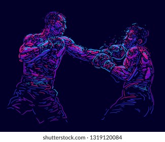 Vector illustration. Two fighting boxers. Poster for billboards sports Boxing competitions fights
