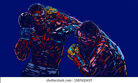  Ilustración vectorial. Dos boxeadores combatientes. Afiche de carteles deportivos Peleas de boxeo
