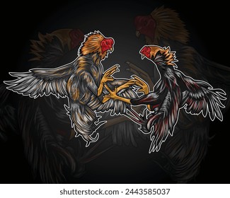 Vector illustration of two fighting cocks fighting.