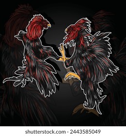 Vector illustration of two fighting cocks fighting.