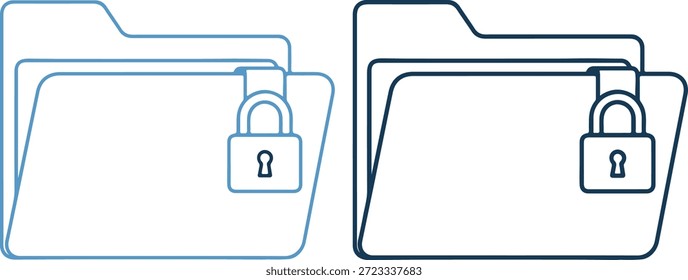 Ilustración vectorial de dos carpetas de archivos en azul claro y azul oscuro con candados, que representan la seguridad y la confidencialidad sobre un fondo blanco puro