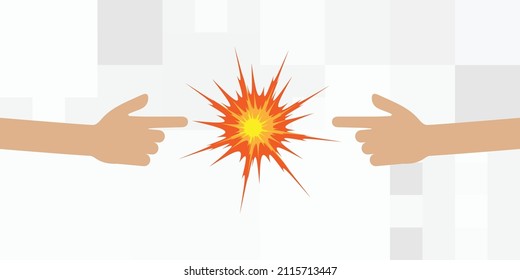 vector illustration of two fingers and explosion between them for conflict and argues