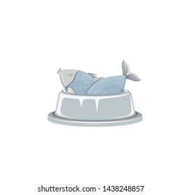 Vector illustration. Two fish in a bowl. The template for the goods pet shop, pet food. Decoration. Symbol, sign, emblem, logo, label. Isolated elements on white background.