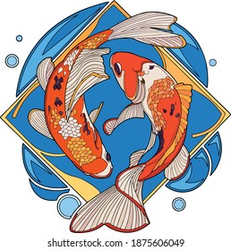 Vector illustration of two fishes swimming in the direction of the left forming a yin and yang symbol