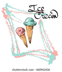 Vector illustration of two flavor ice cream cones with the text.