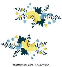 Ilustración vectorial de las dos florales 
el espejo reflejaba composiciones con ramas, hojas y bayas. 