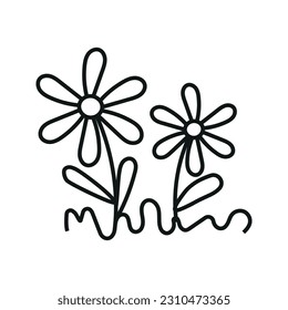 Ilustración vectorial de dos flores en estilo doodle. Aislado sobre fondo blanco