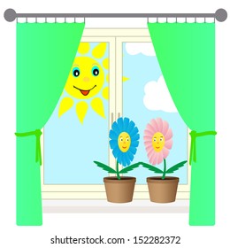 Vector illustration of two flowers on the windowsill.