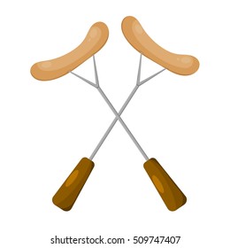 Vector illustration of two forks with grilled sausages. Plugs and sausages in Cartoon style on a white backgroundckground