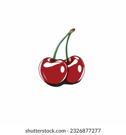 Vector illustration of two fresh looking red cherries with tangs